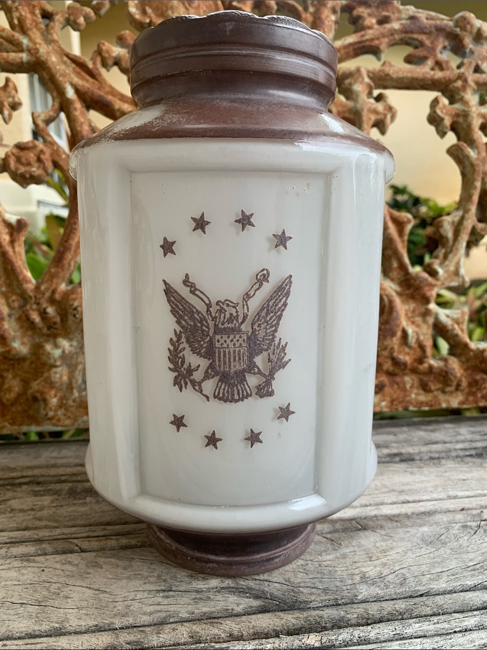 Antique Patriotic Milk Glass White and Brown Ceramic Eagle Lamp Replacement